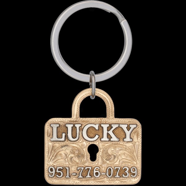 LUCKY, Jewelers Bronze Base 2" x 1.5" with German Silver Letters.